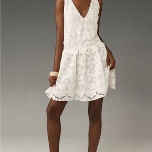 Anthropologie White Floral Lace Mini Dress